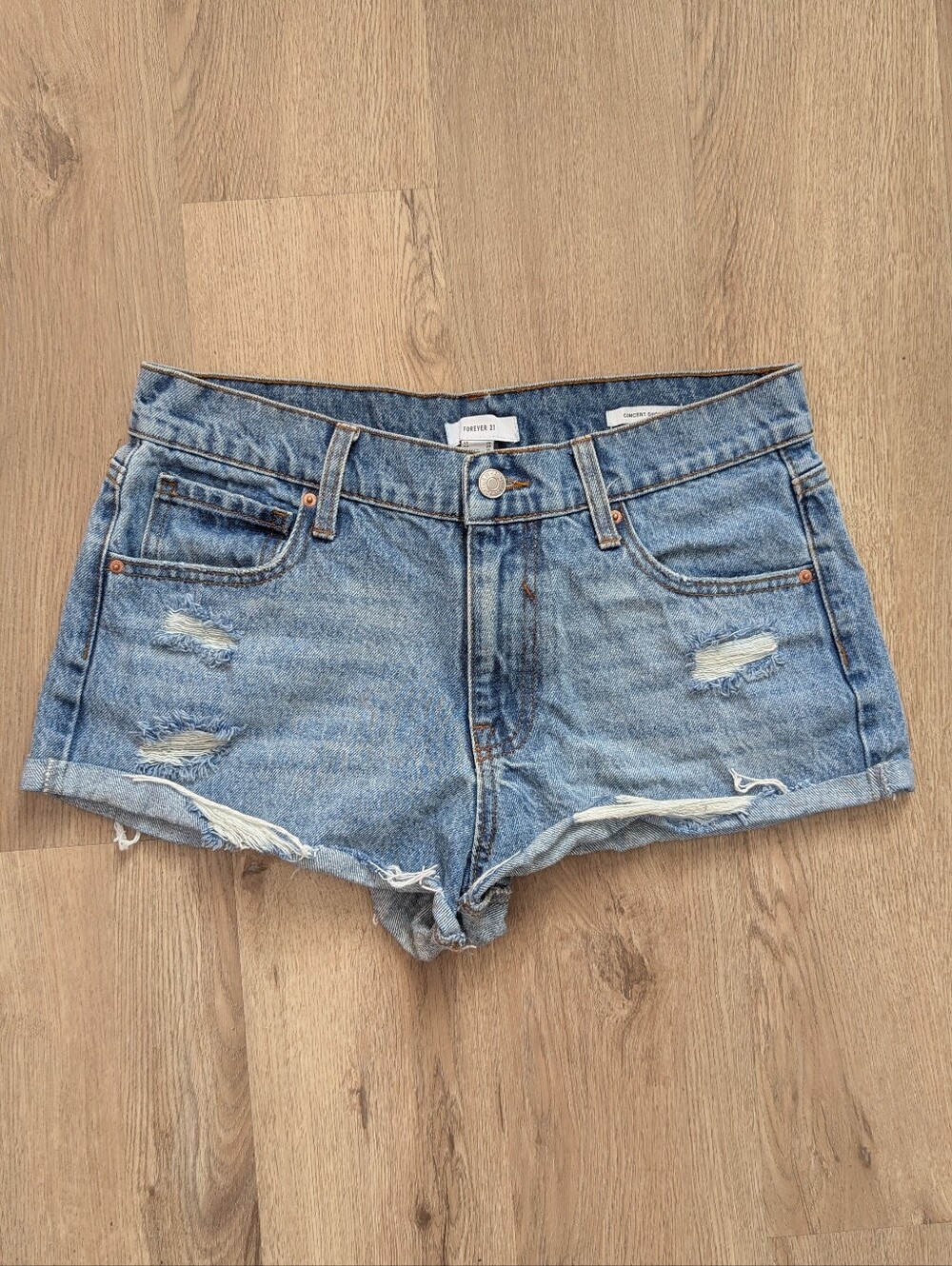 Forever 21 Highwaist Distressed Concert Denim Shorts